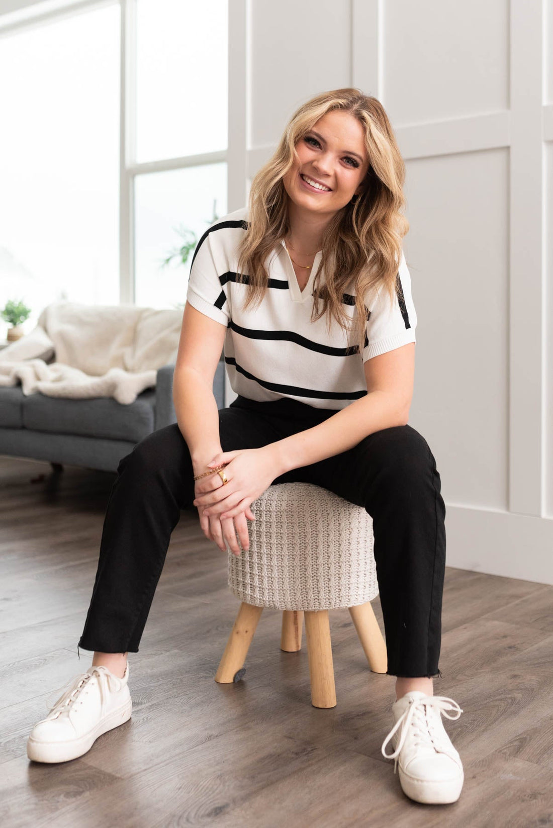 Kalie White Stripe Top