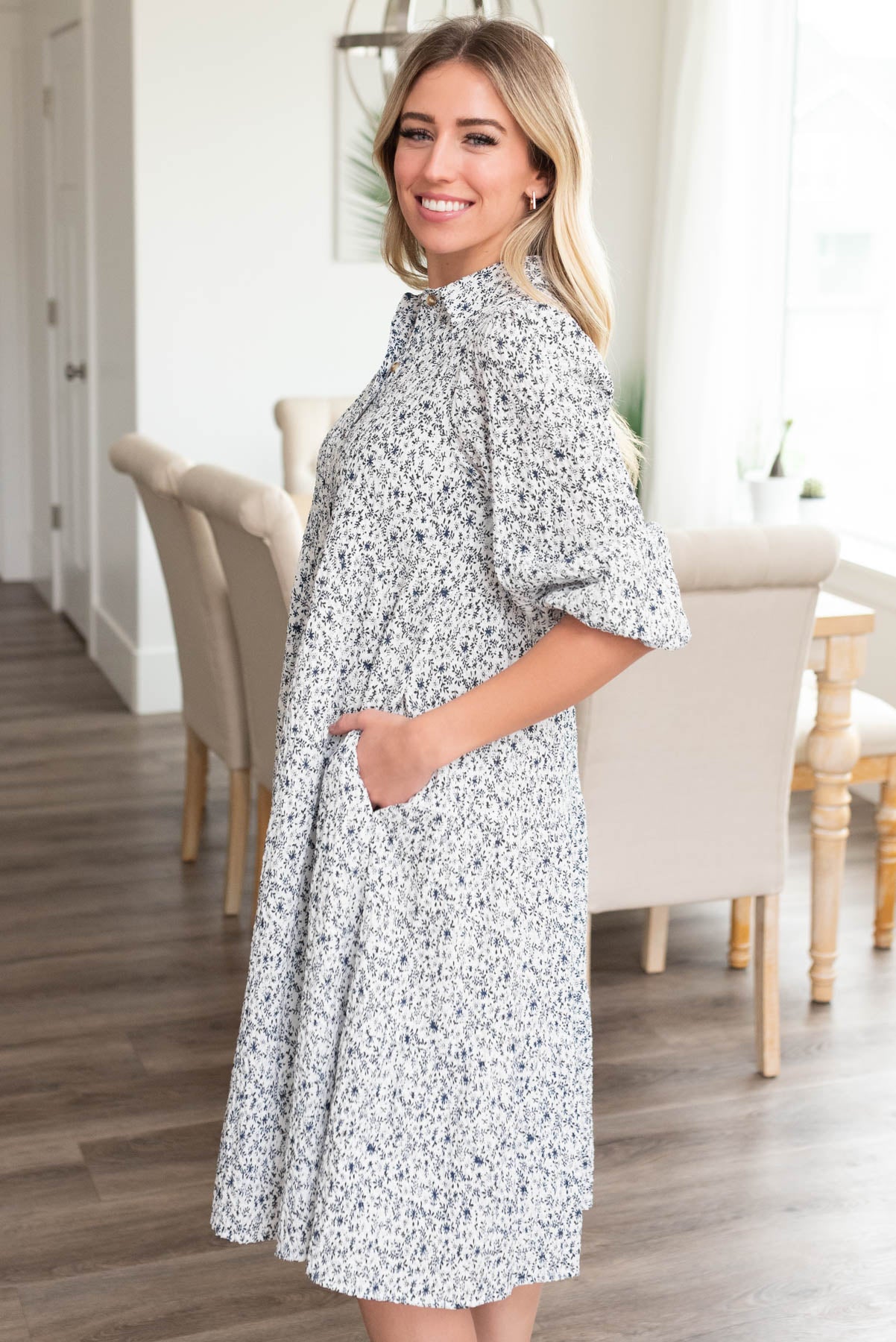 Kamrey Blue Floral Button Dress