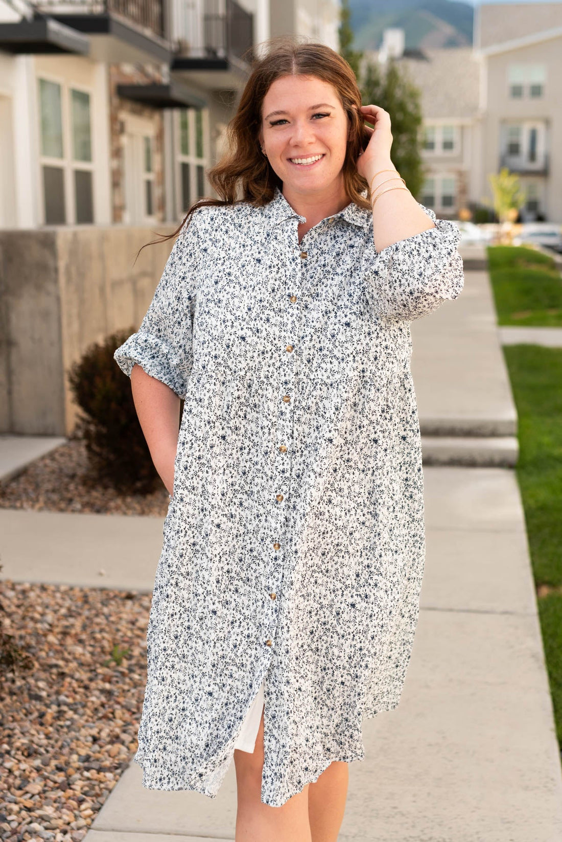 Kamrey Blue Floral Button Dress