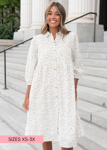Kamrey Taupe Floral Button Dress