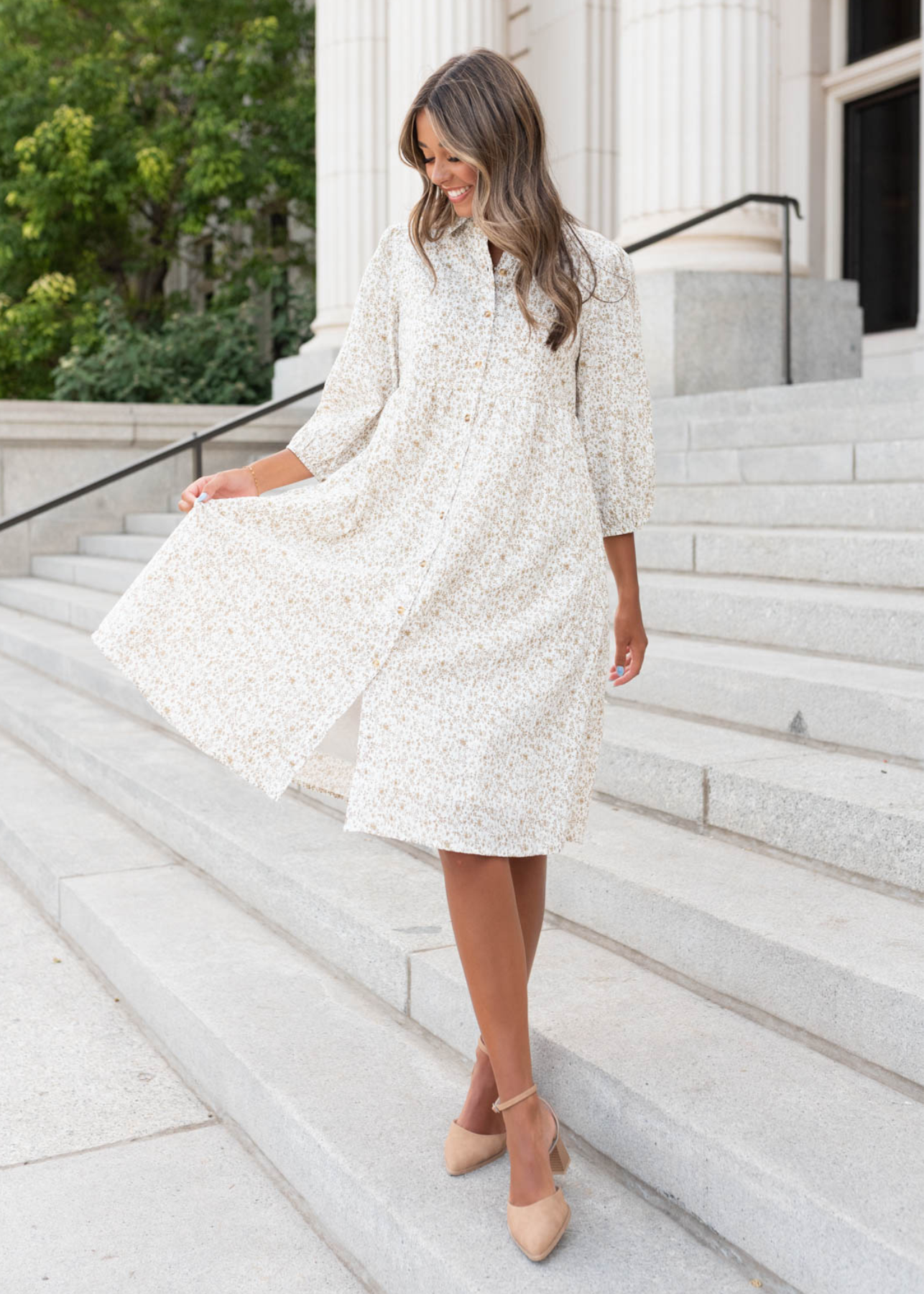 Kamrey Taupe Floral Button Dress