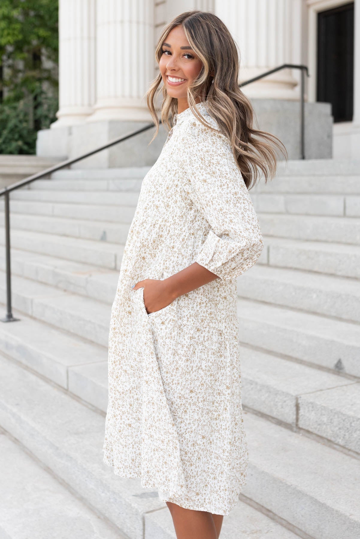 Kamrey Taupe Floral Button Dress