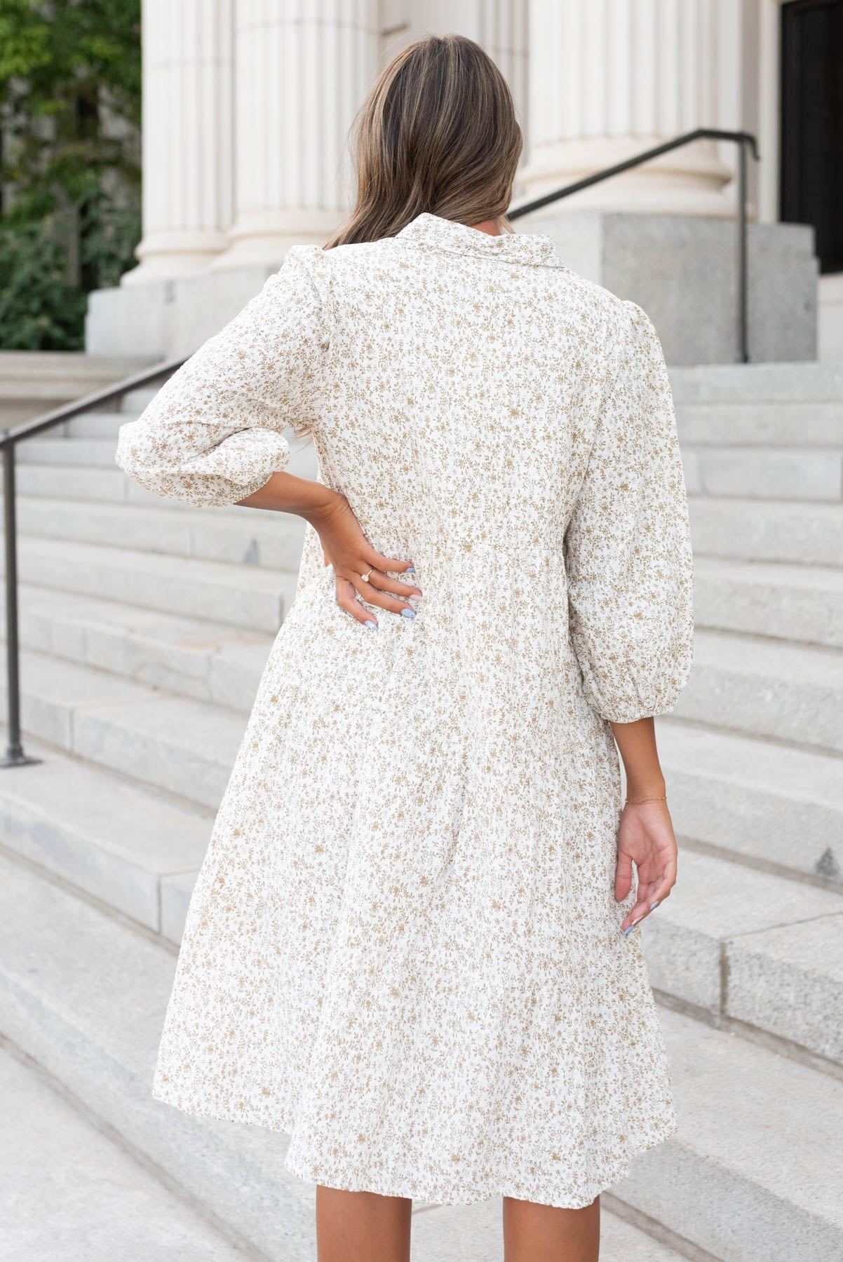 Kamrey Taupe Floral Button Dress