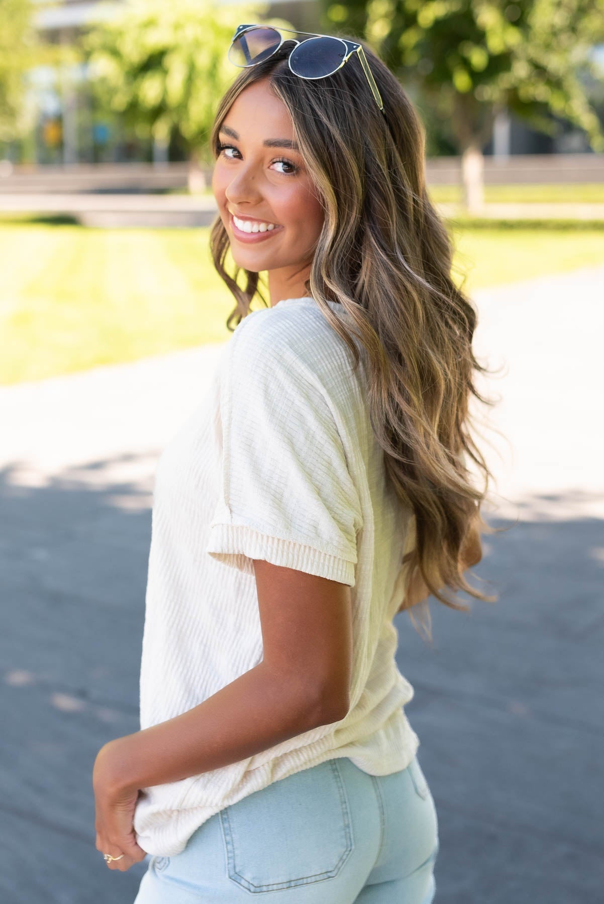 Karla Ivory Textured Top