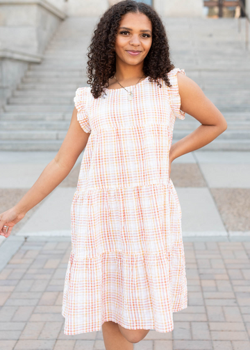 Kassidy Orange Plaid Mini Dress