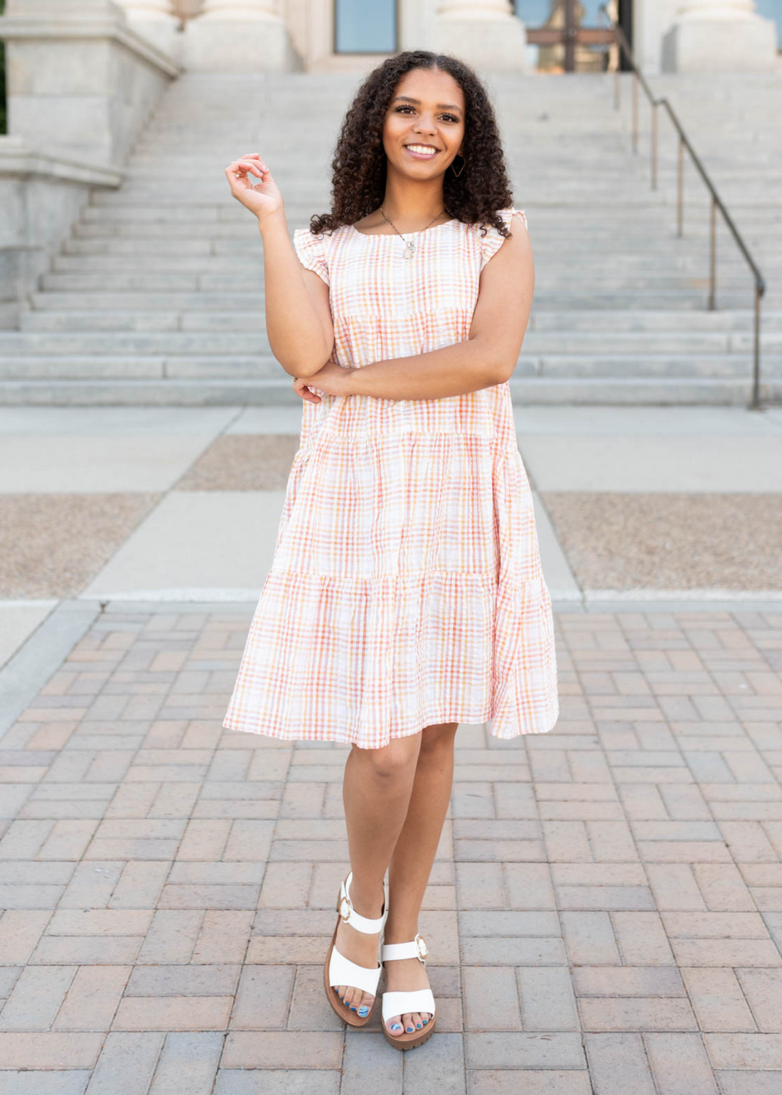 Kassidy Orange Plaid Mini Dress