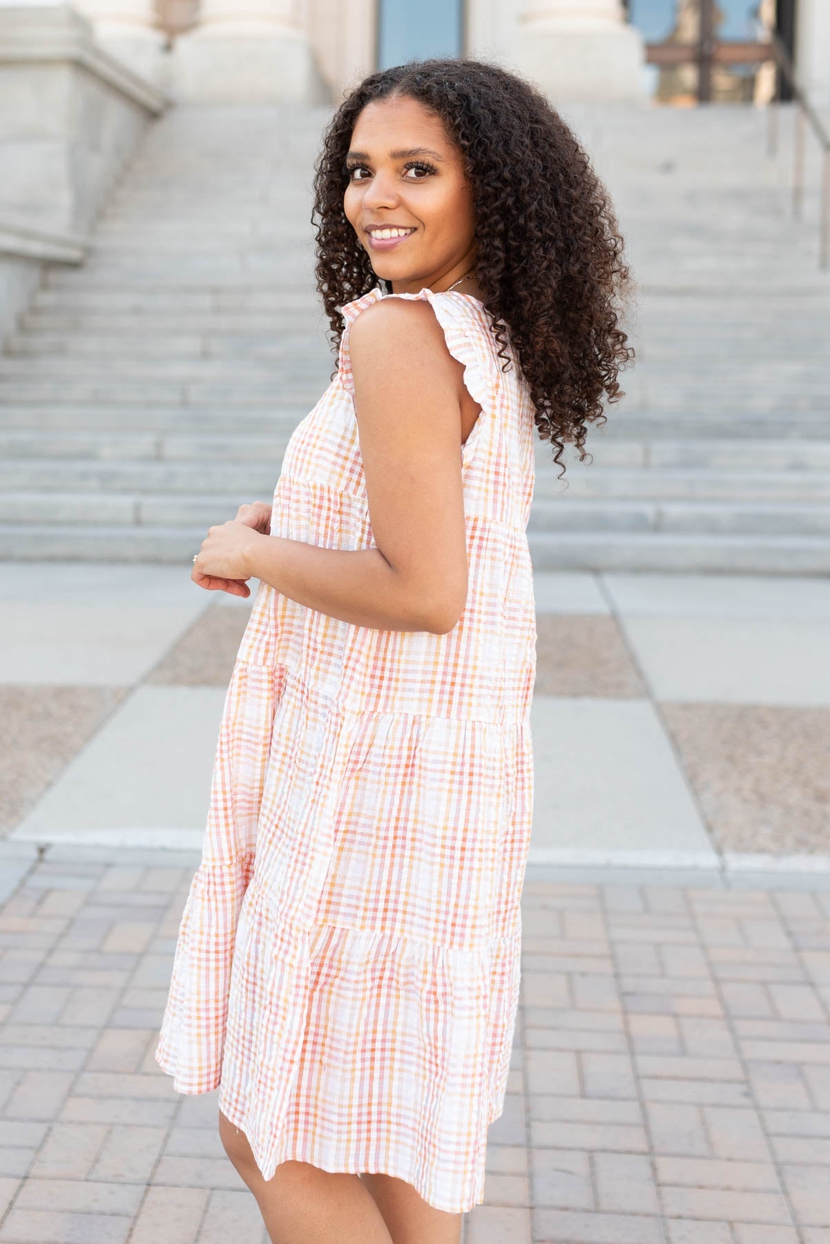 Kassidy Orange Plaid Mini Dress