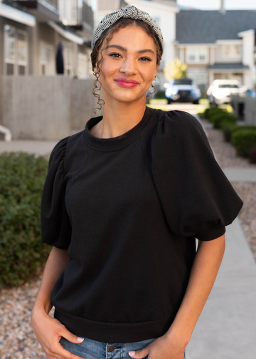 Kayla Black Puff Sleeve Pullover