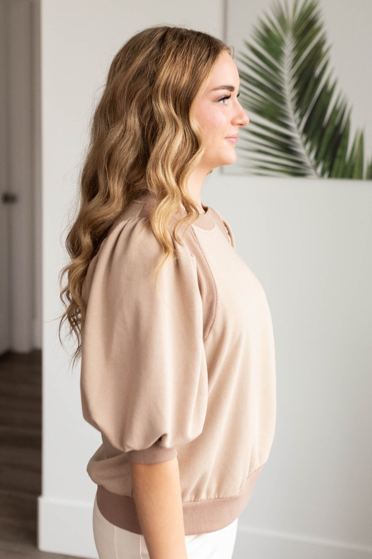 Kayla Taupe Puff Sleeve Pullover