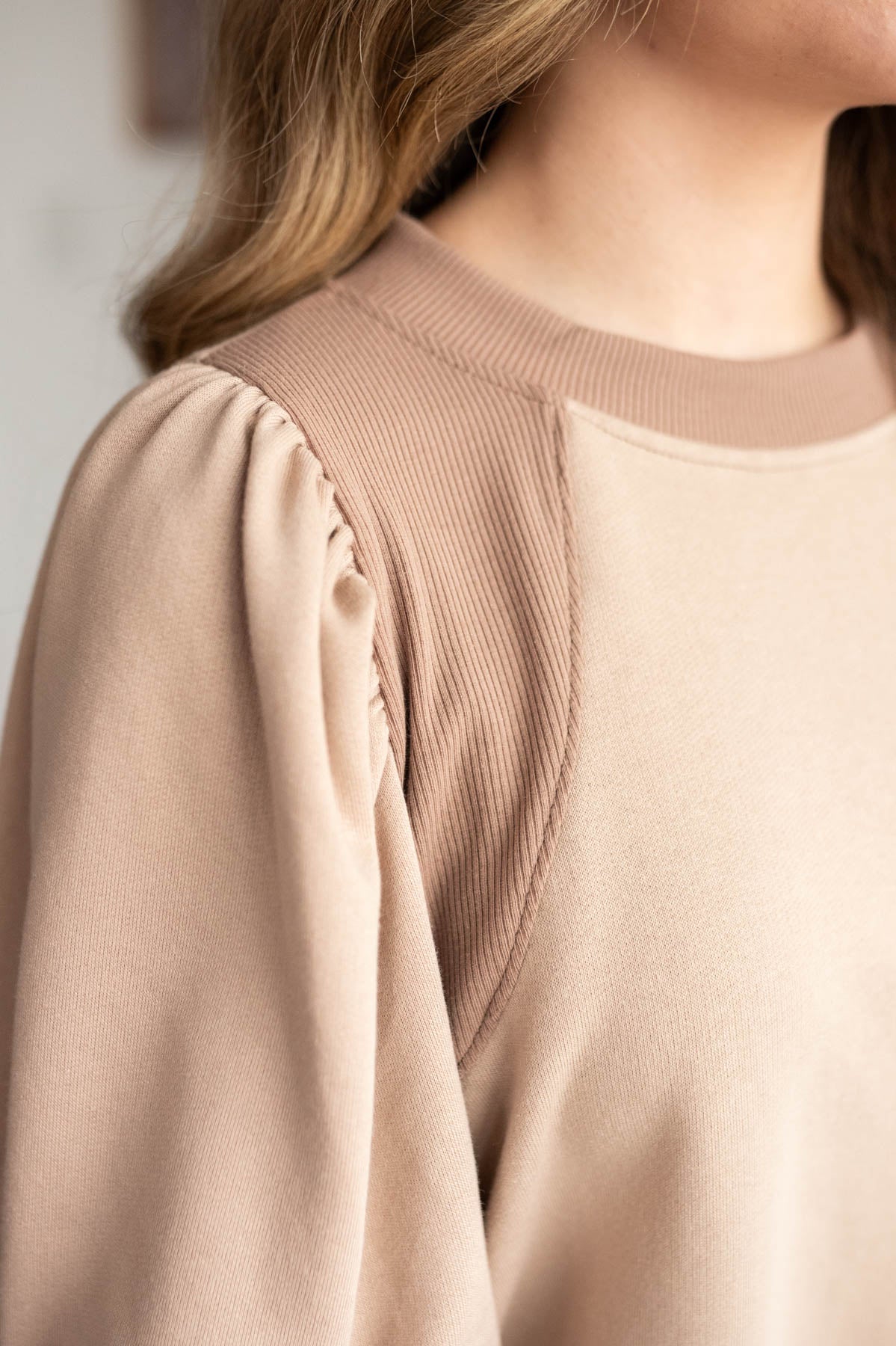 Kayla Taupe Puff Sleeve Pullover