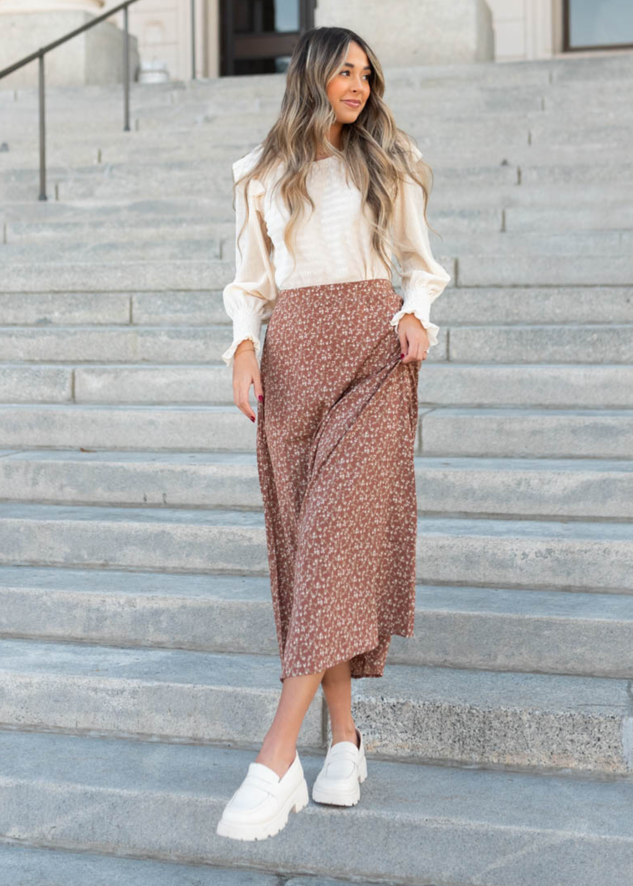 Kaylan Chestnut Floral Skirt
