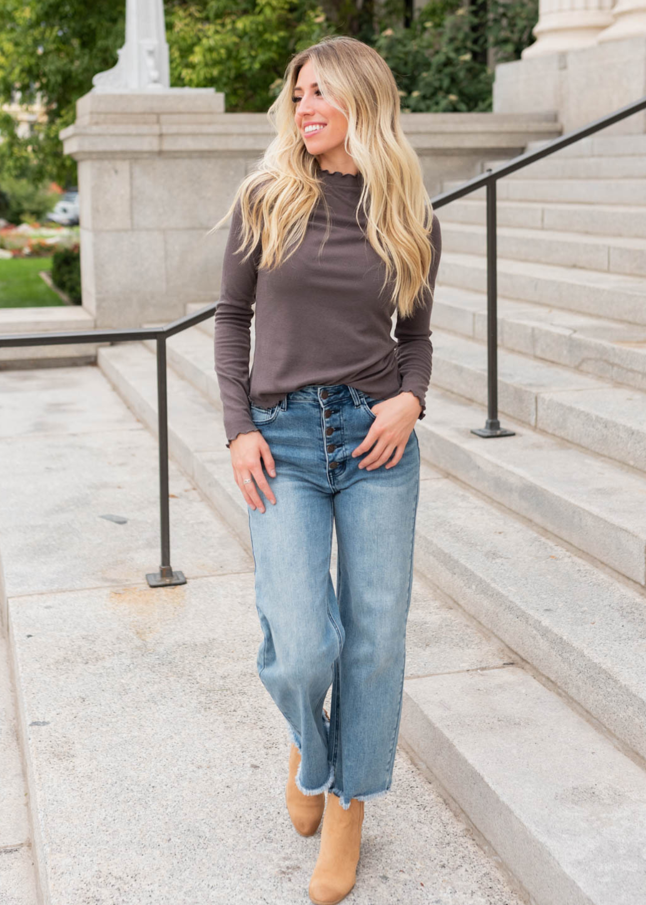 Kaylin Charcoal Ruffle Ribbed Top