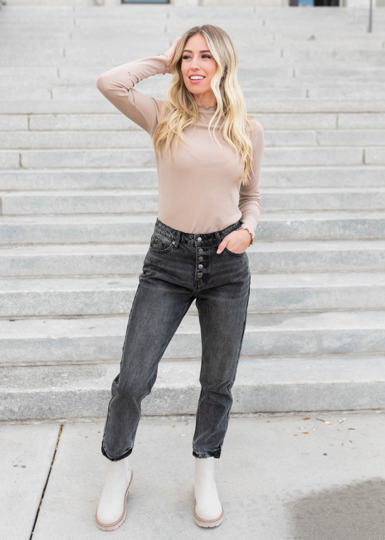 Kaylin Tan Ruffle Ribbed Top