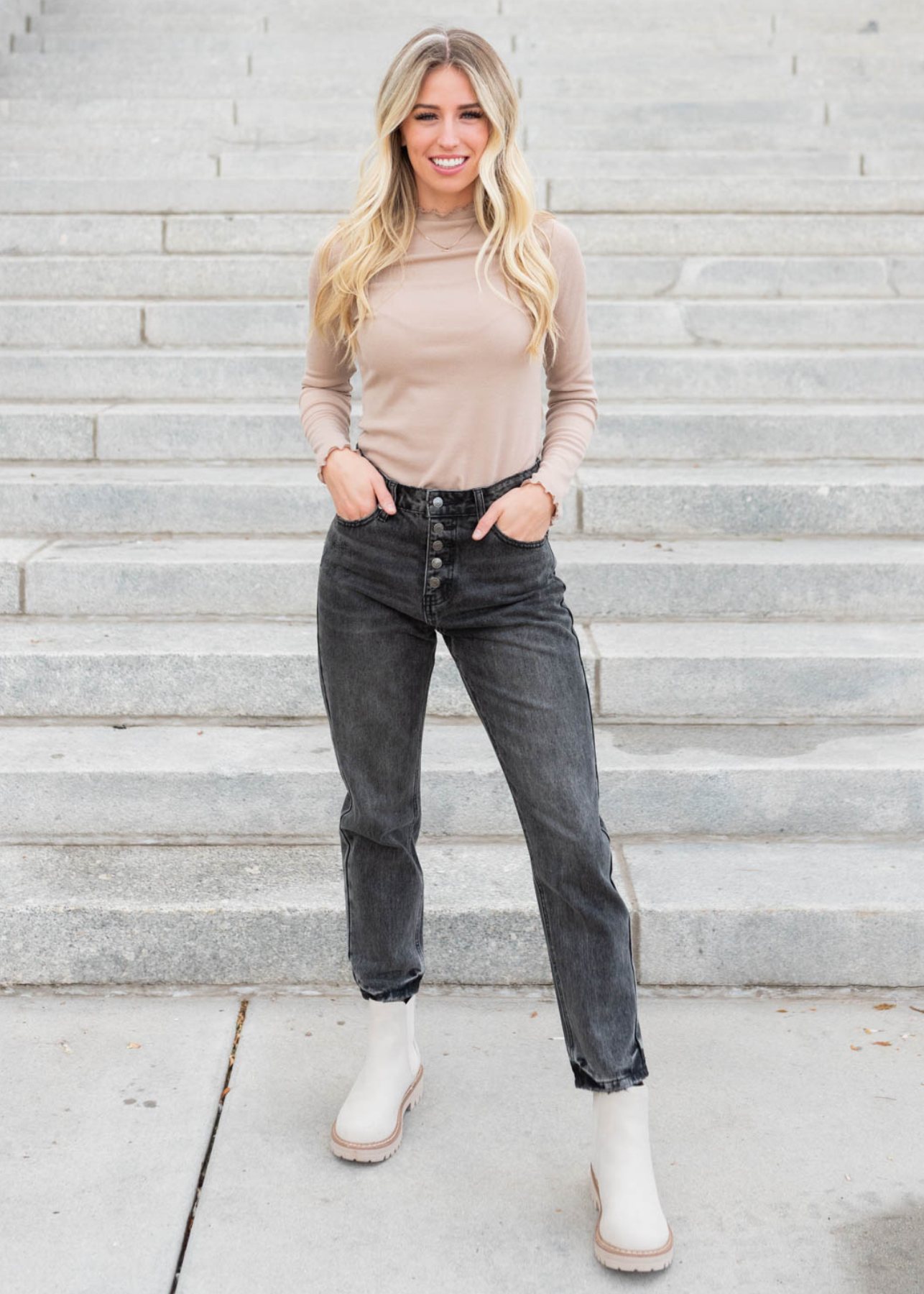 Kaylin Tan Ruffle Ribbed Top