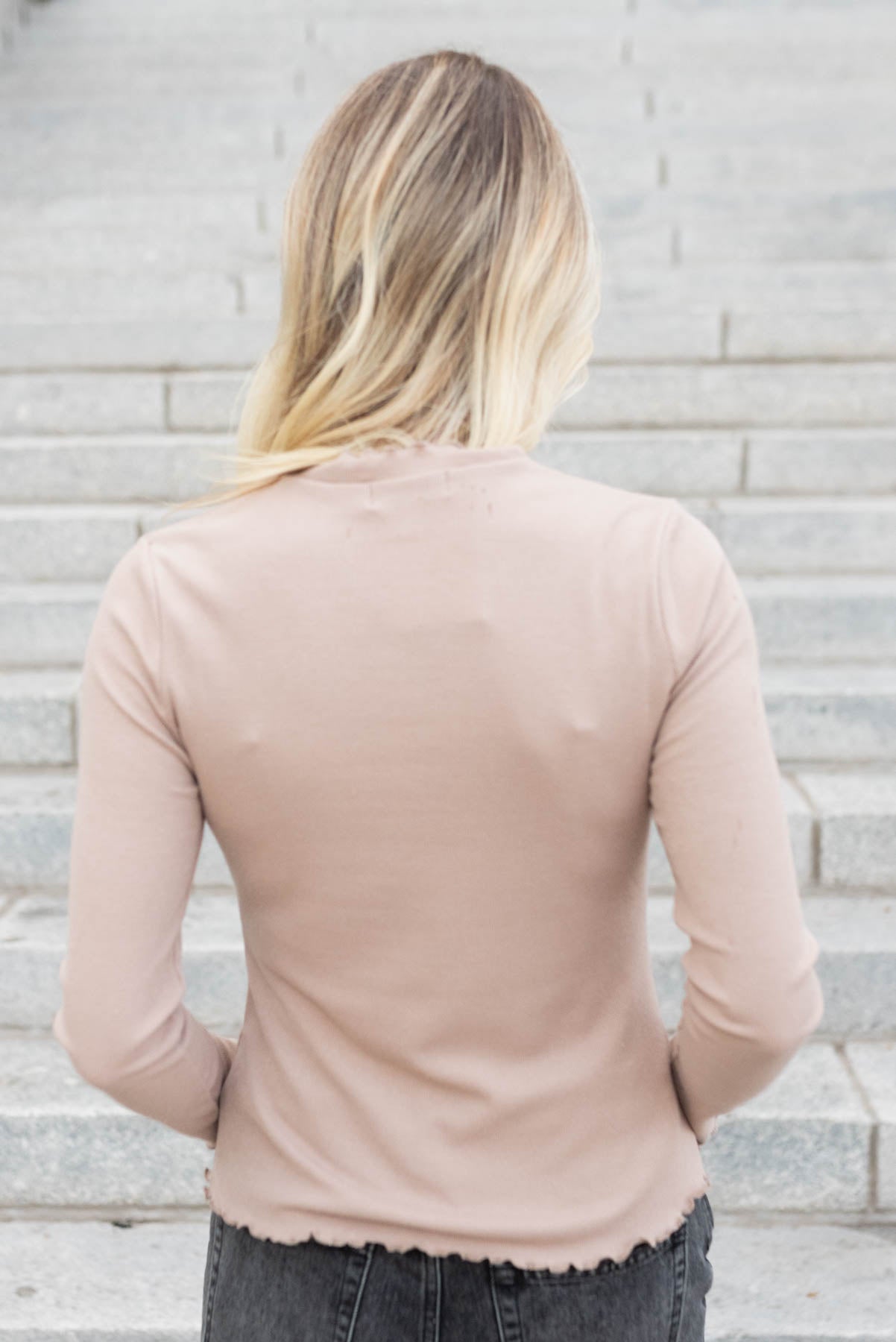 Kaylin Tan Ruffle Ribbed Top