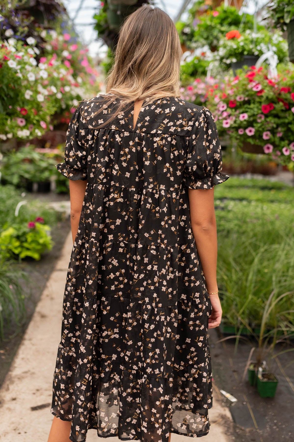 Kaysha Black Floral Midi Dress