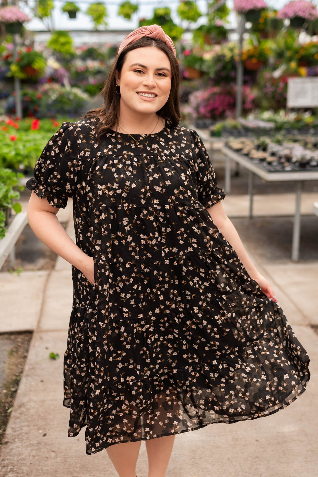 Kaysha Black Floral Midi Dress
