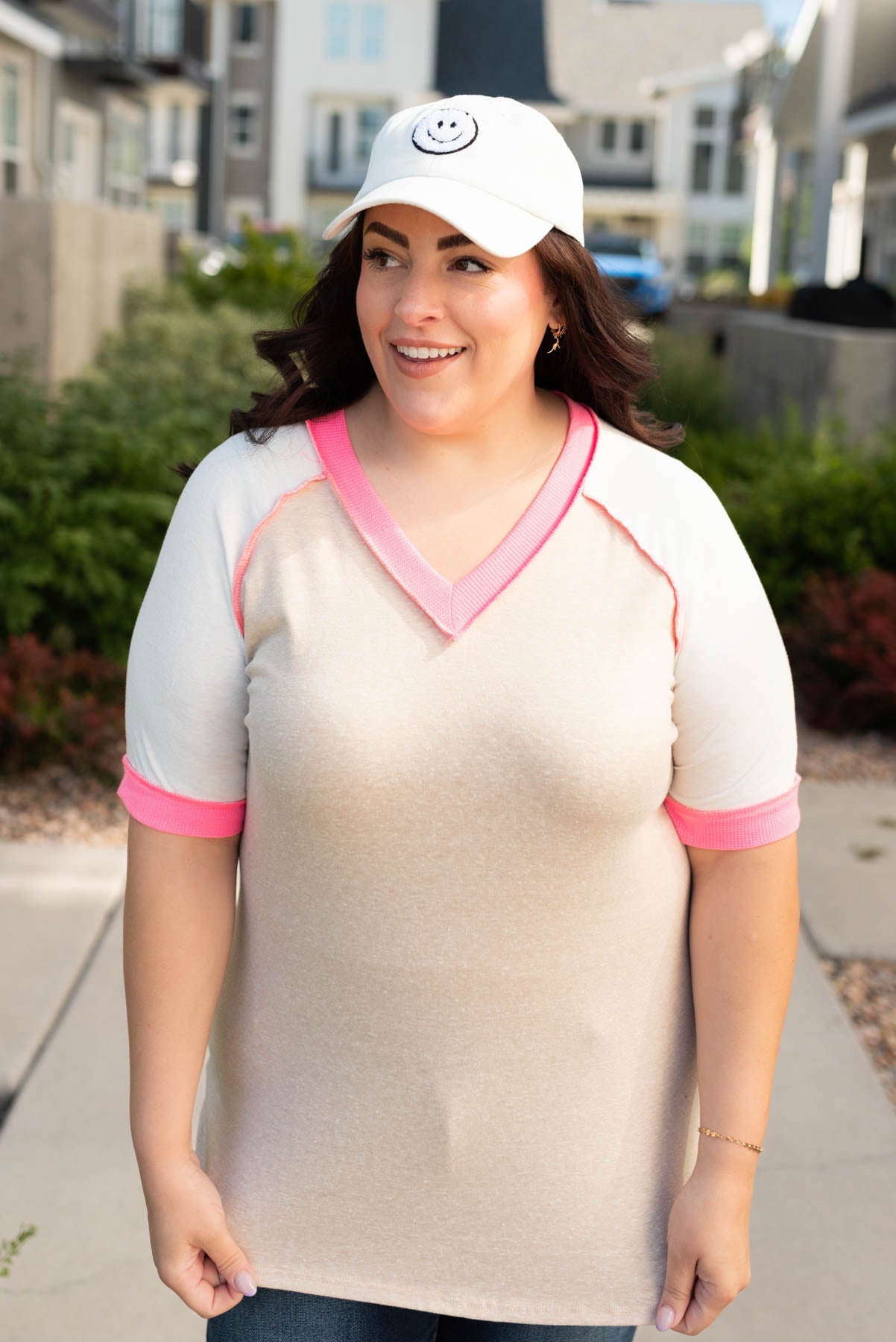 Kendall Taupe Pink Color Block Top