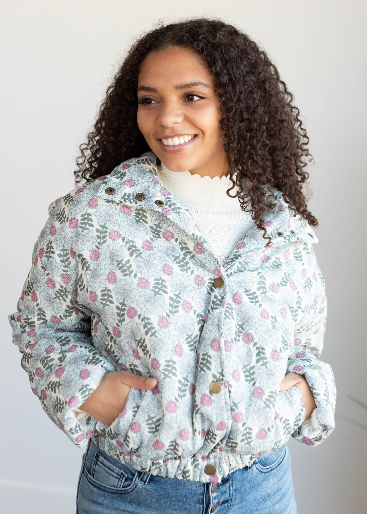 Kensie Sage Floral Puffer Jacket