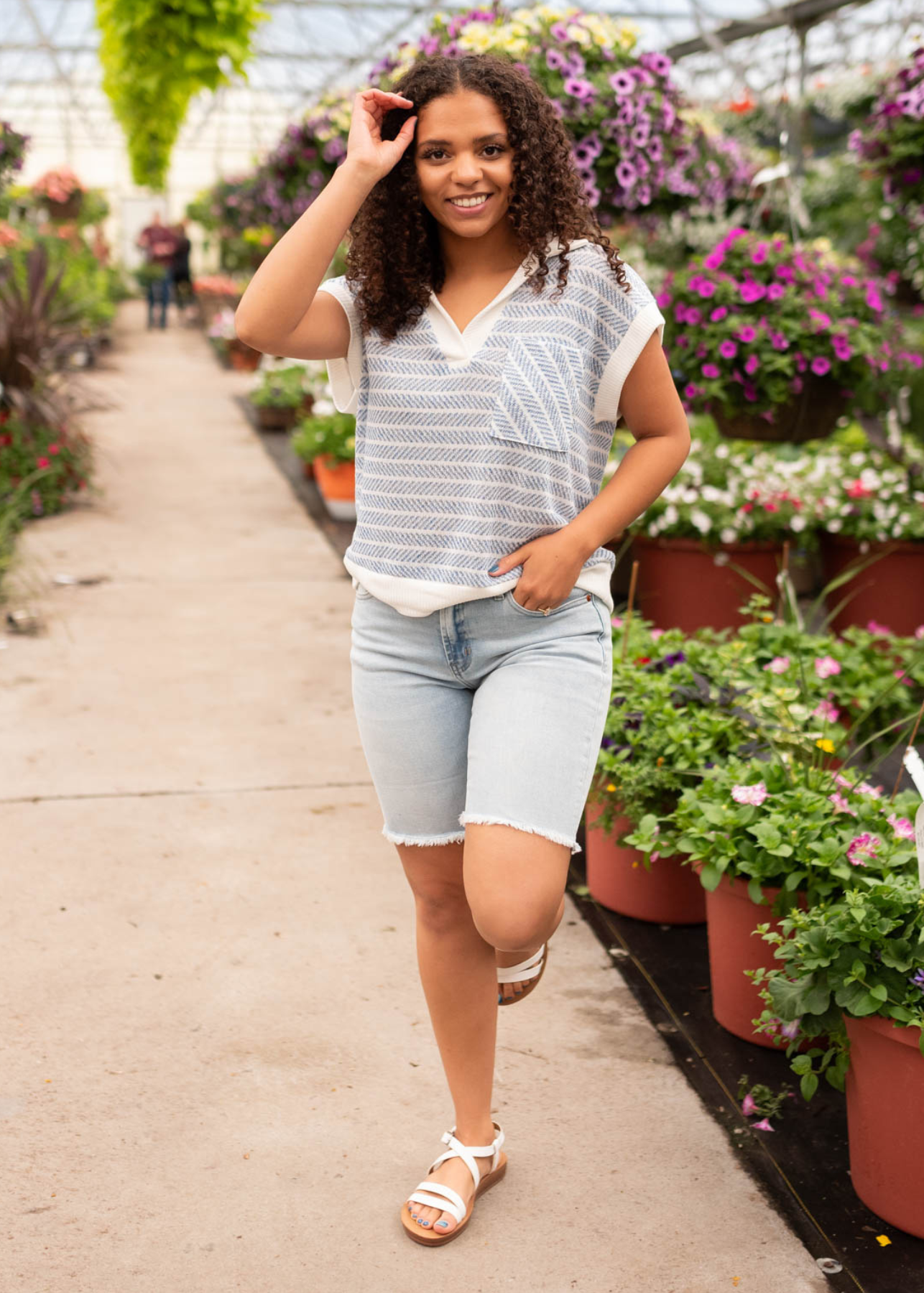 Kesley Blue Striped V Neck Top
