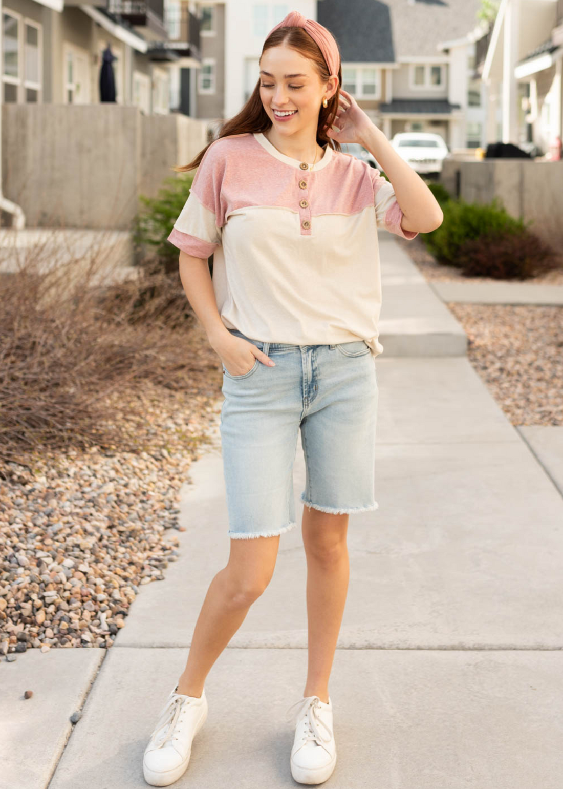 Kim Mauve Color Block Top