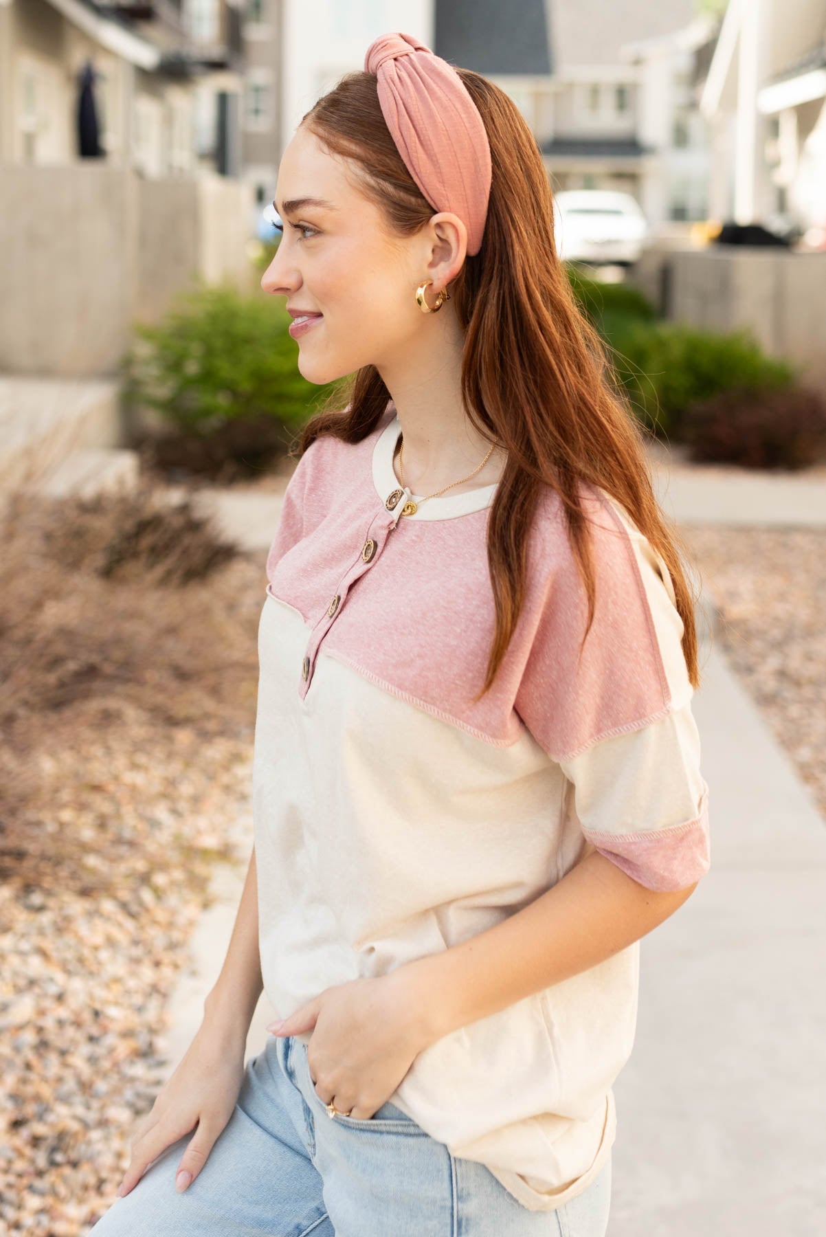 Kim Mauve Color Block Top