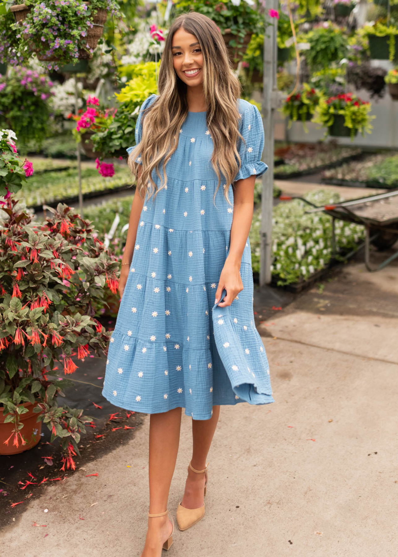 Kinsi Blue Floral Dot Dress