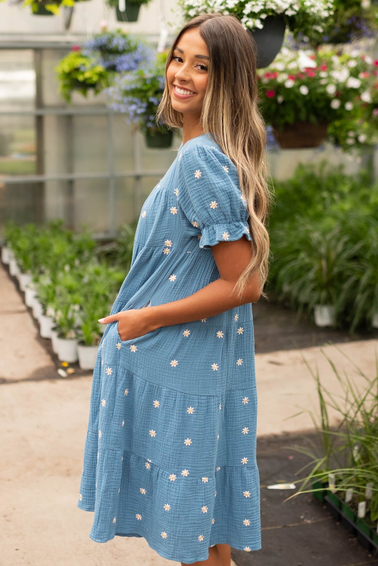 Kinsi Blue Floral Dot Dress