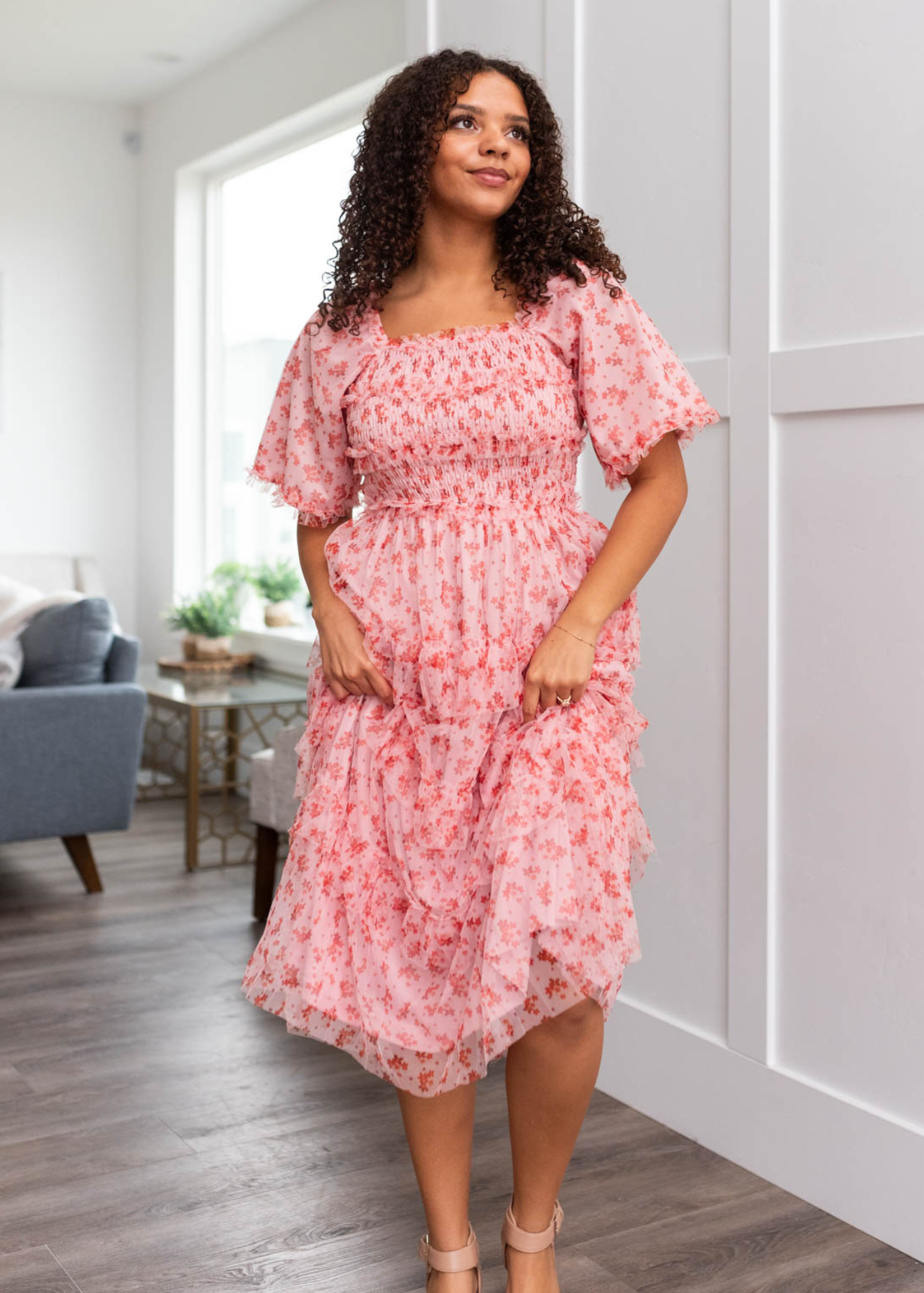 Kinsley Pink Floral Tiered Dress