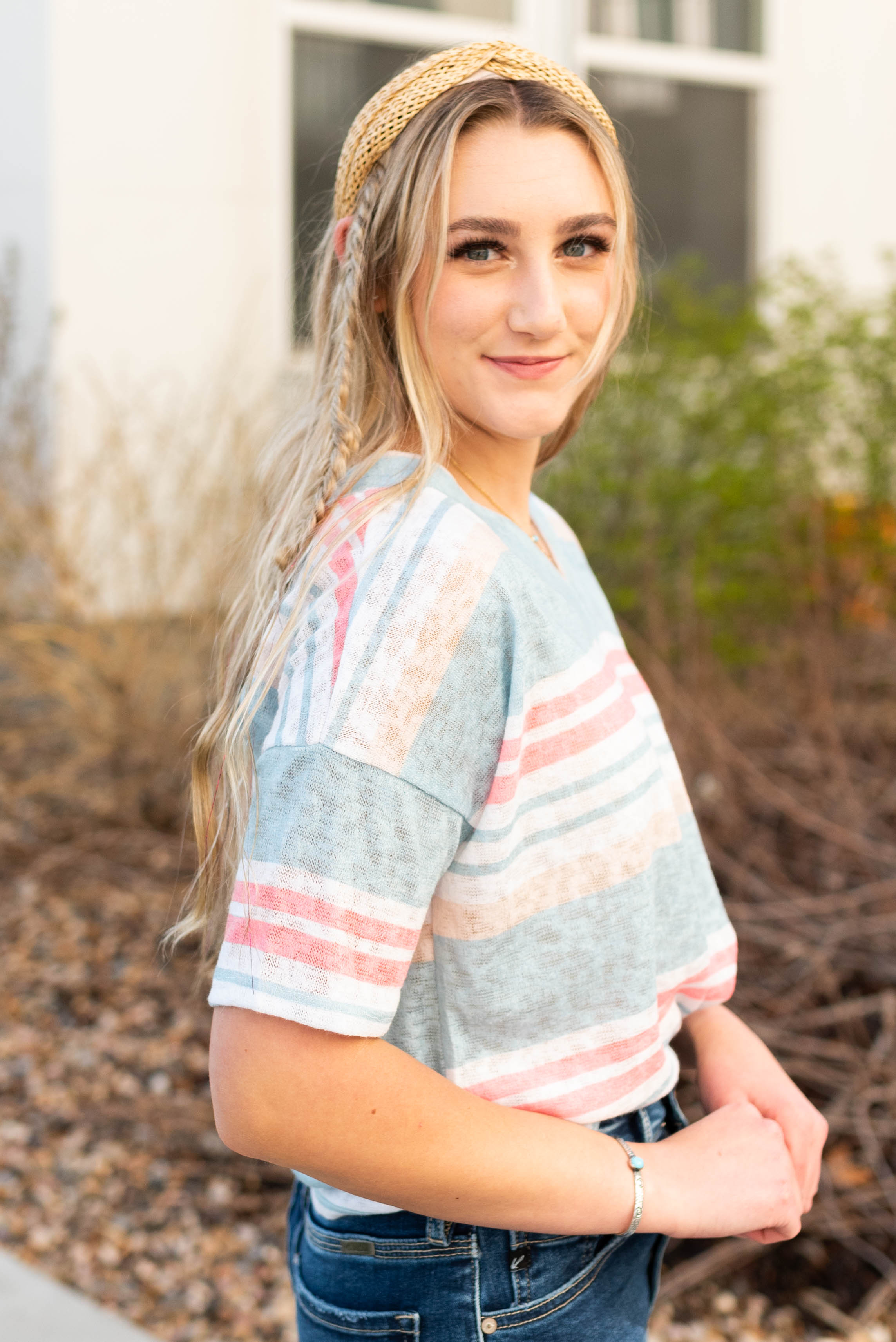 Kira Blue V-Neck Stripe Shirt