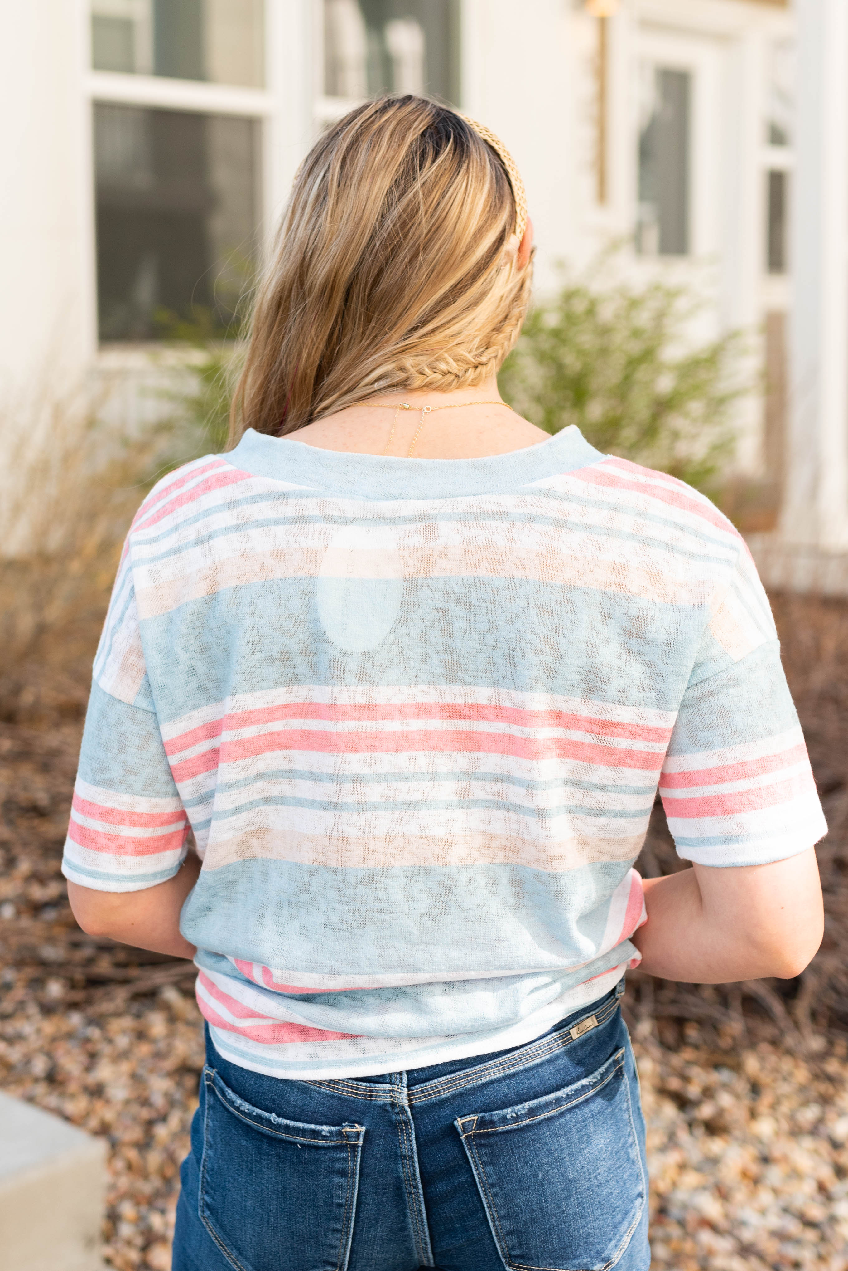 Kira Blue V-Neck Stripe Shirt