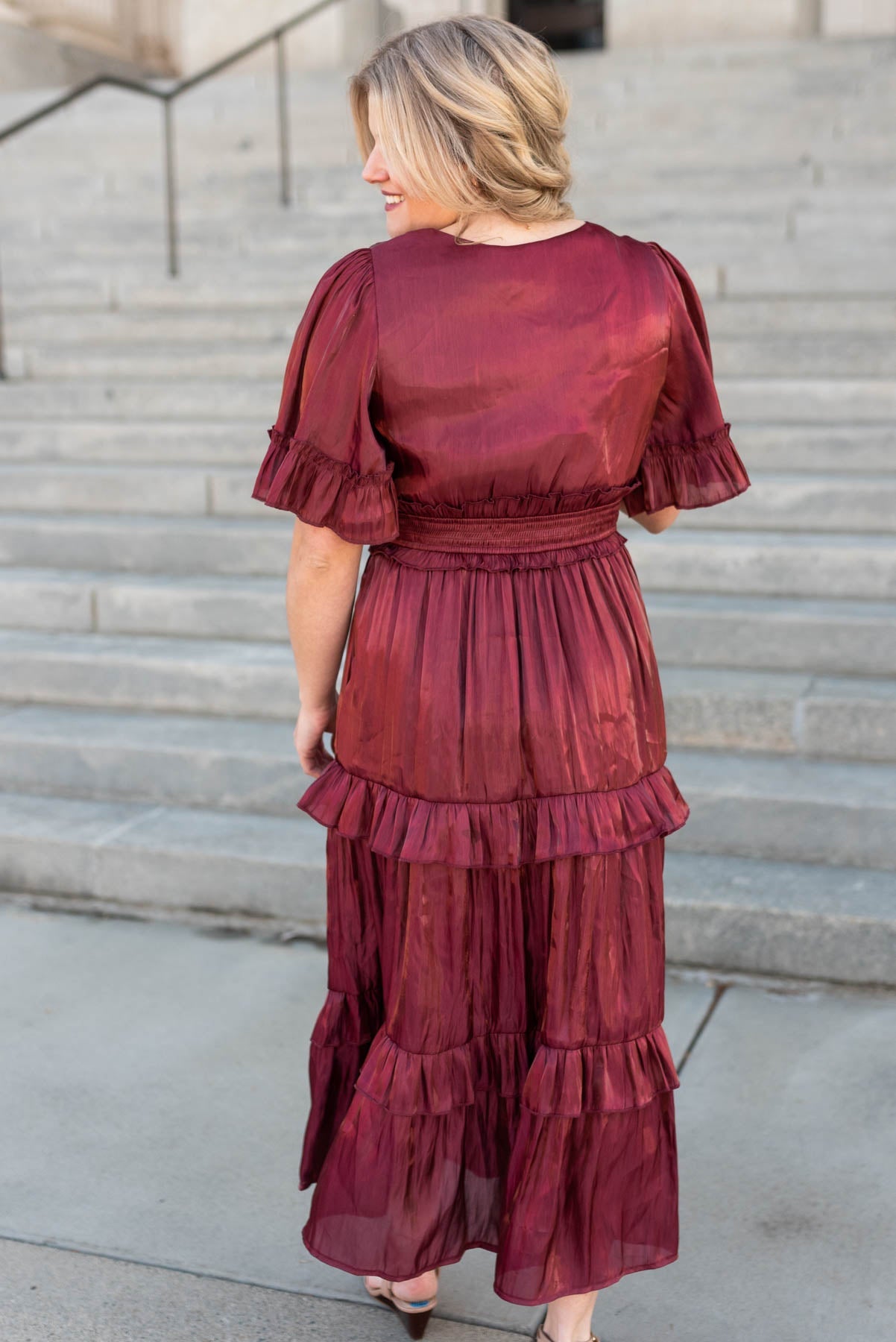 Kirsten Burgundy Ruffle Dress