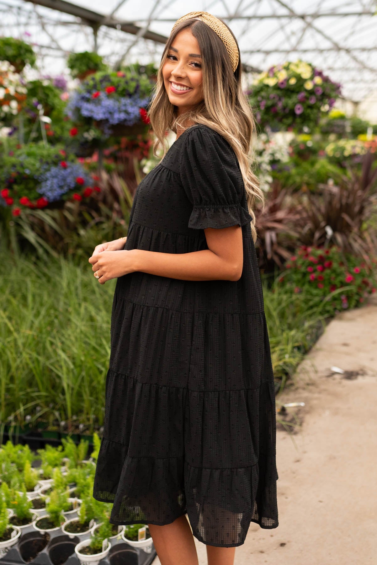Kiyah Black Dot Midi Dress
