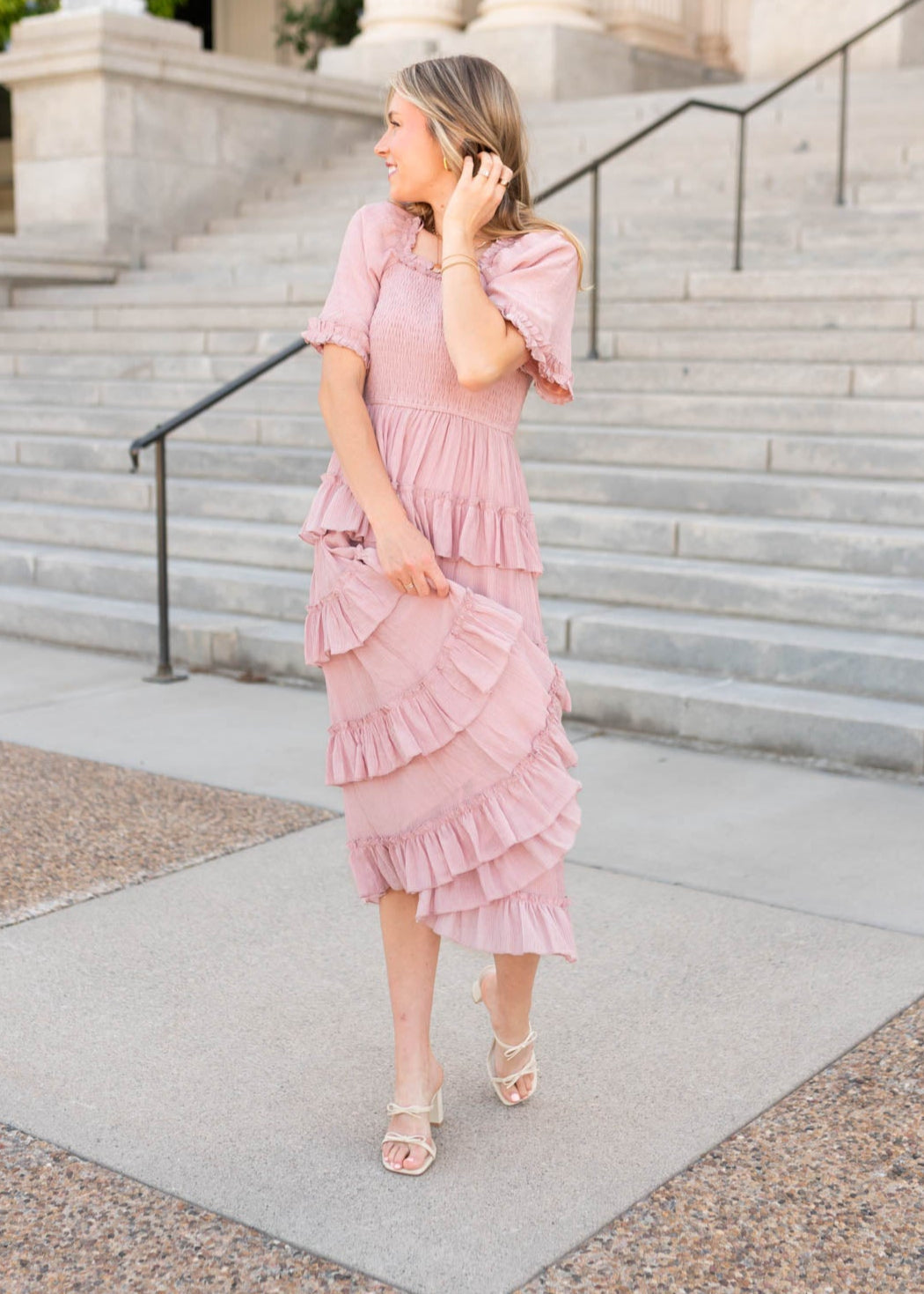Korin Dusty Rose Ruffle Tiered Dress