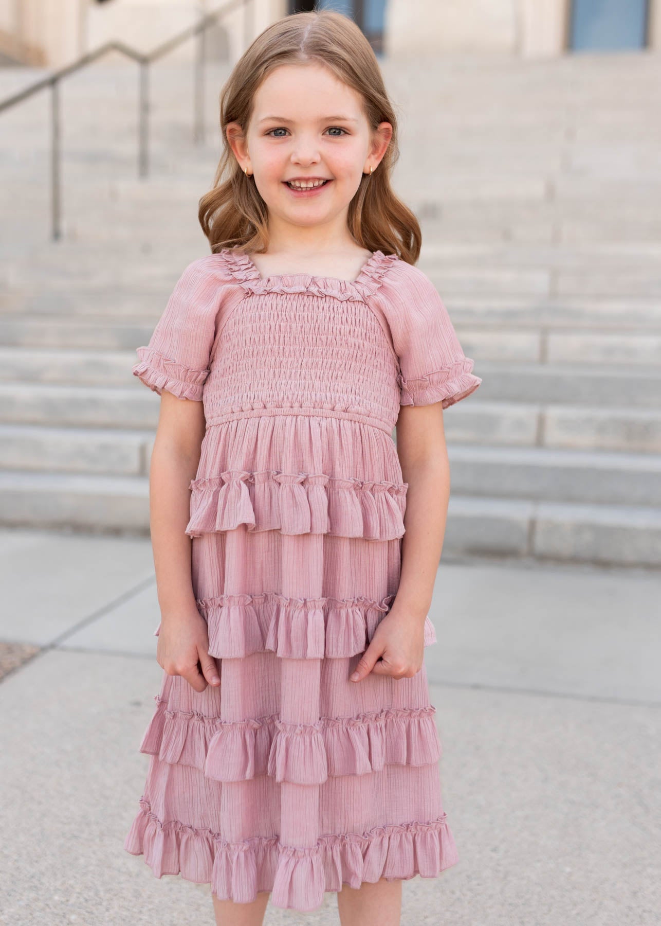 Korin Dusty Rose Ruffle Tiered Little Girl Dress