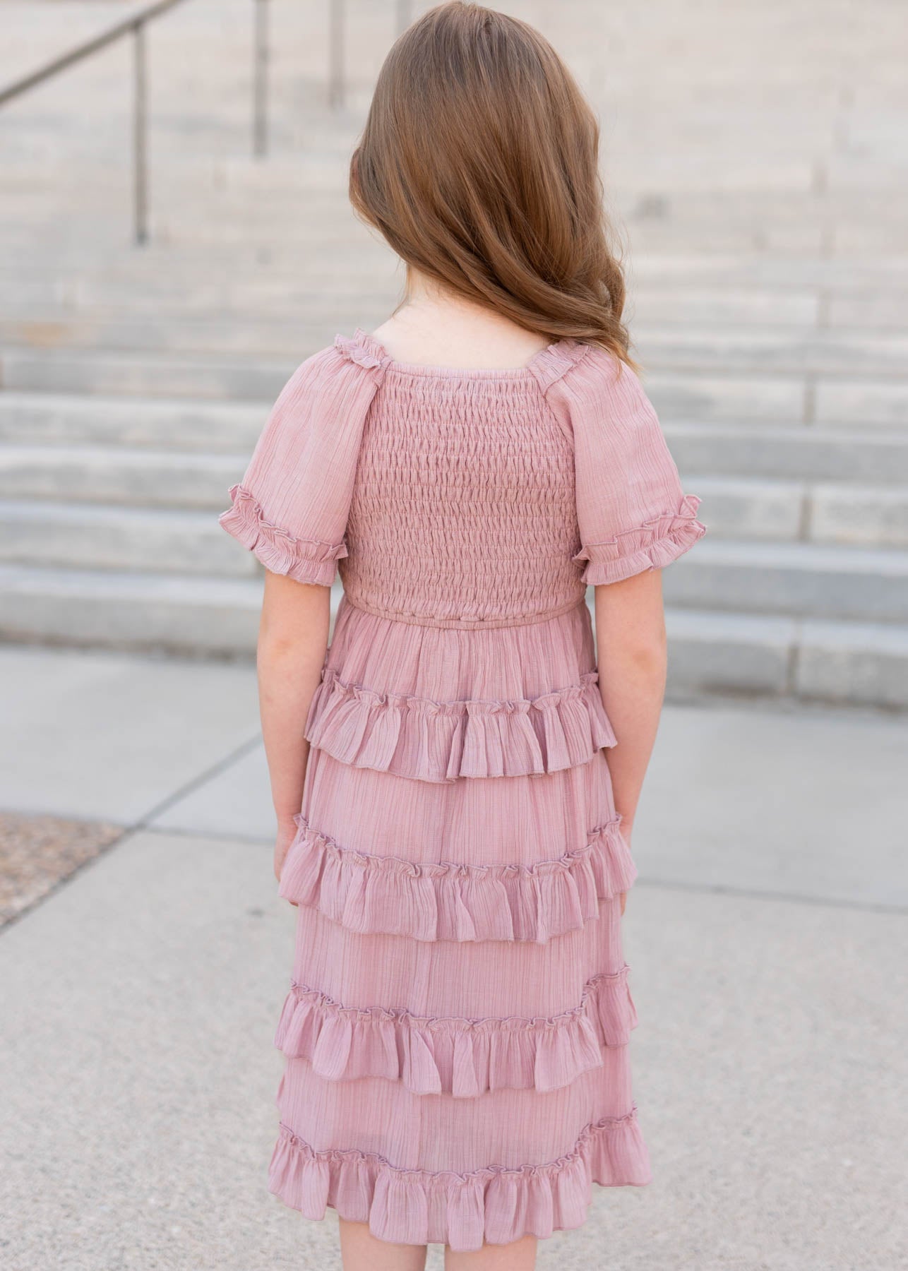 Korin Dusty Rose Ruffle Tiered Little Girl Dress