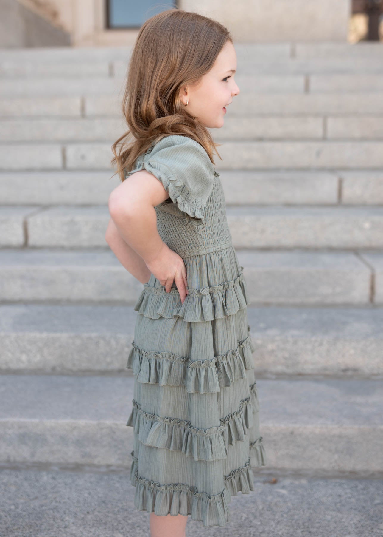 Korin Sage Ruffle Tiered Little Girl Dress