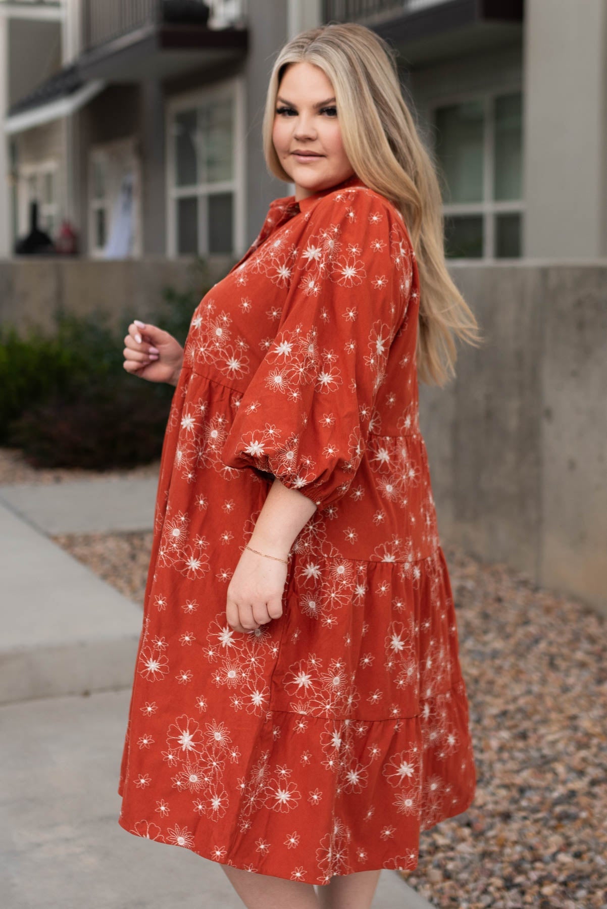 Krissy Rust Corduroy Embroidered Dress