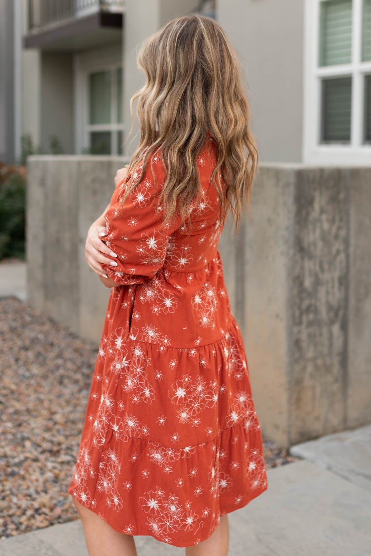 Krissy Rust Corduroy Embroidered Dress