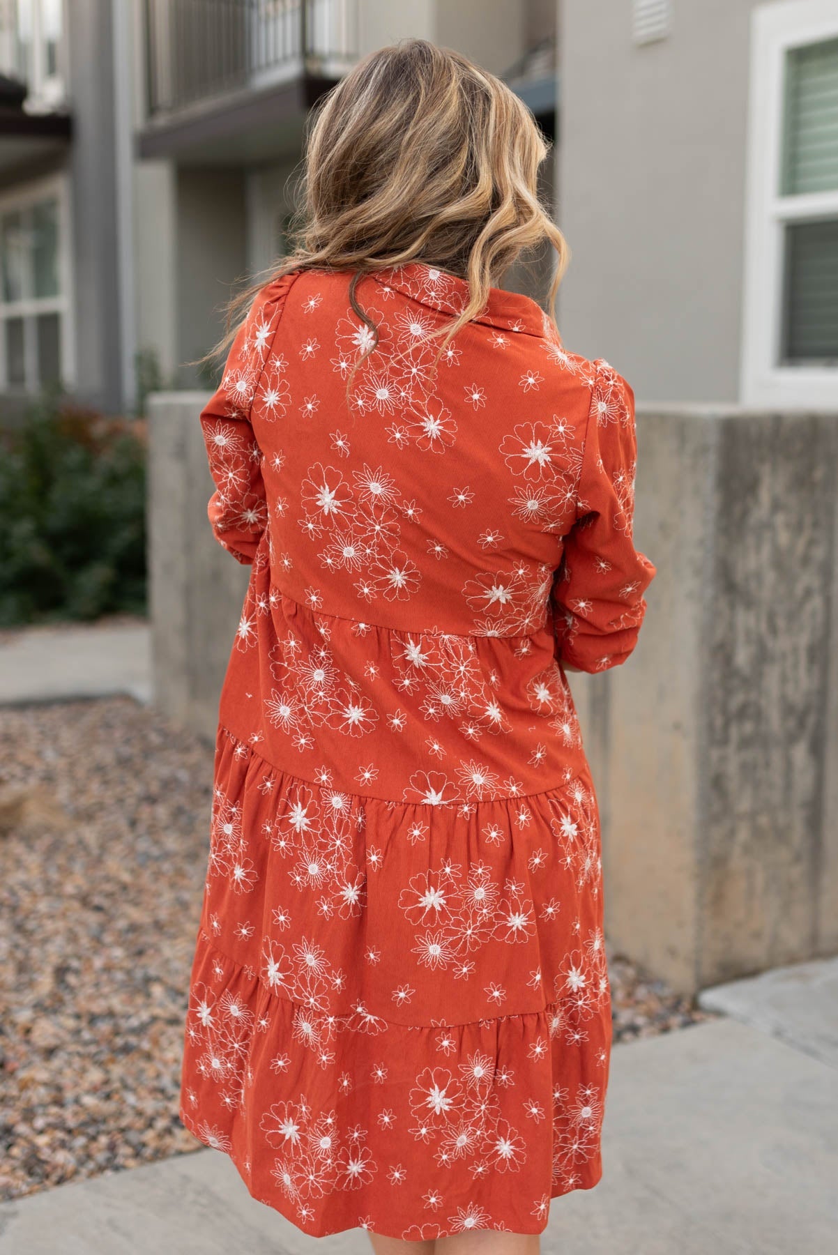 Krissy Rust Corduroy Embroidered Dress