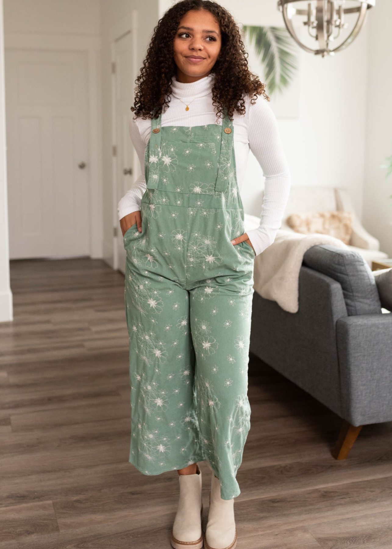 Krista Green Embroidered Overalls