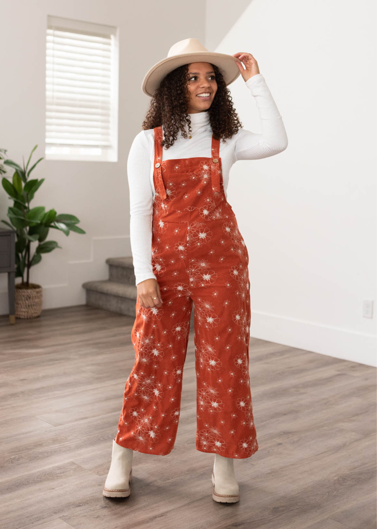 Krista Rust Embroidered Overalls