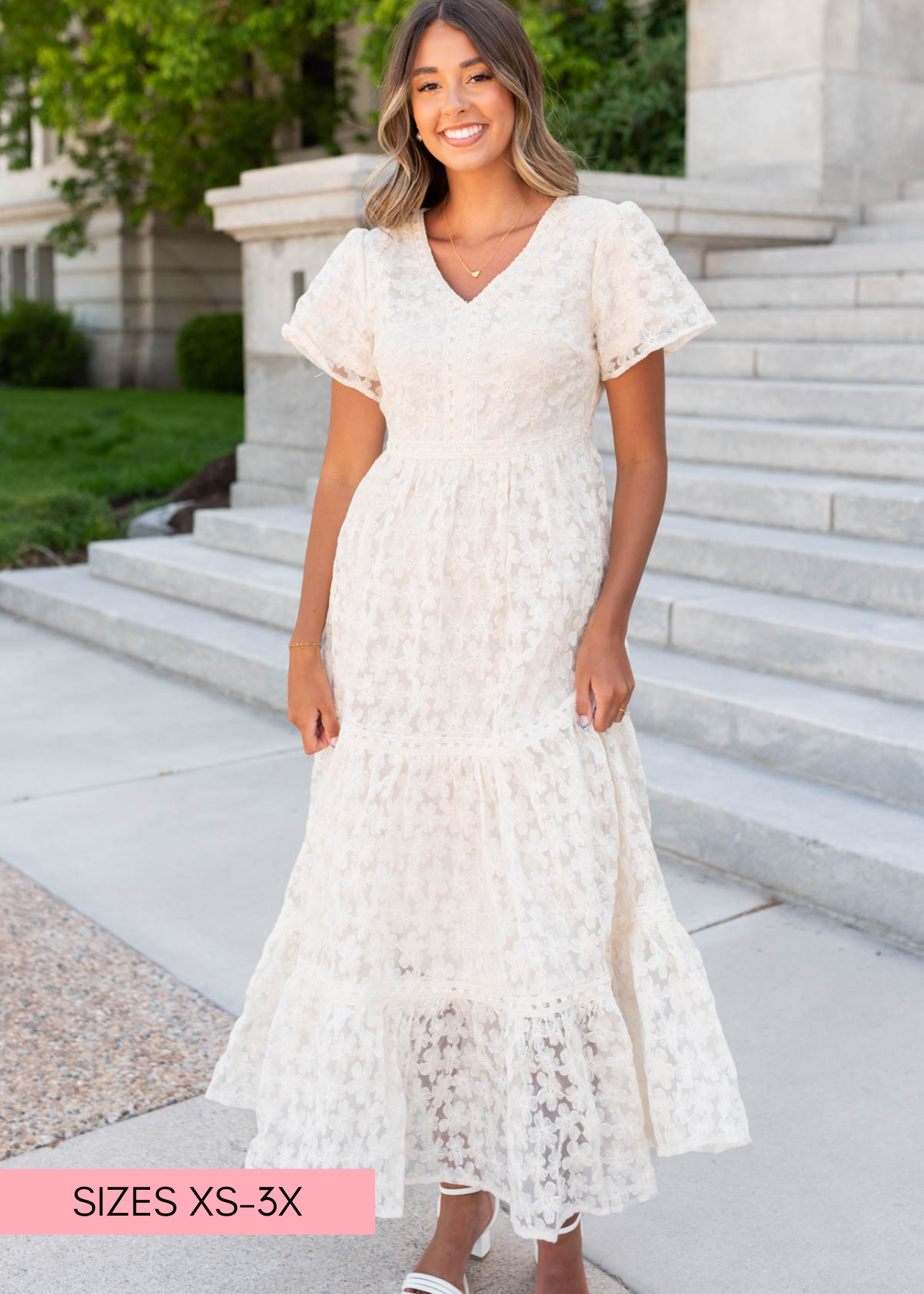 Kristina Cream Floral Lace Dress