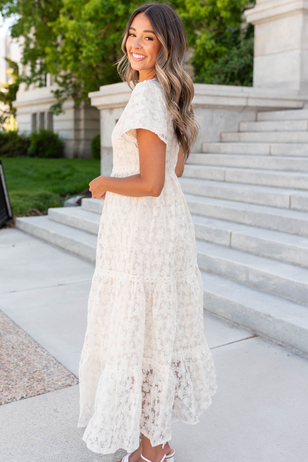 Kristina Cream Floral Lace Dress