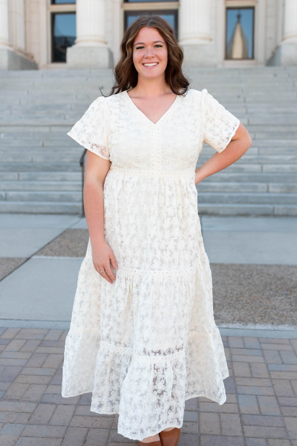Kristina Cream Floral Lace Dress