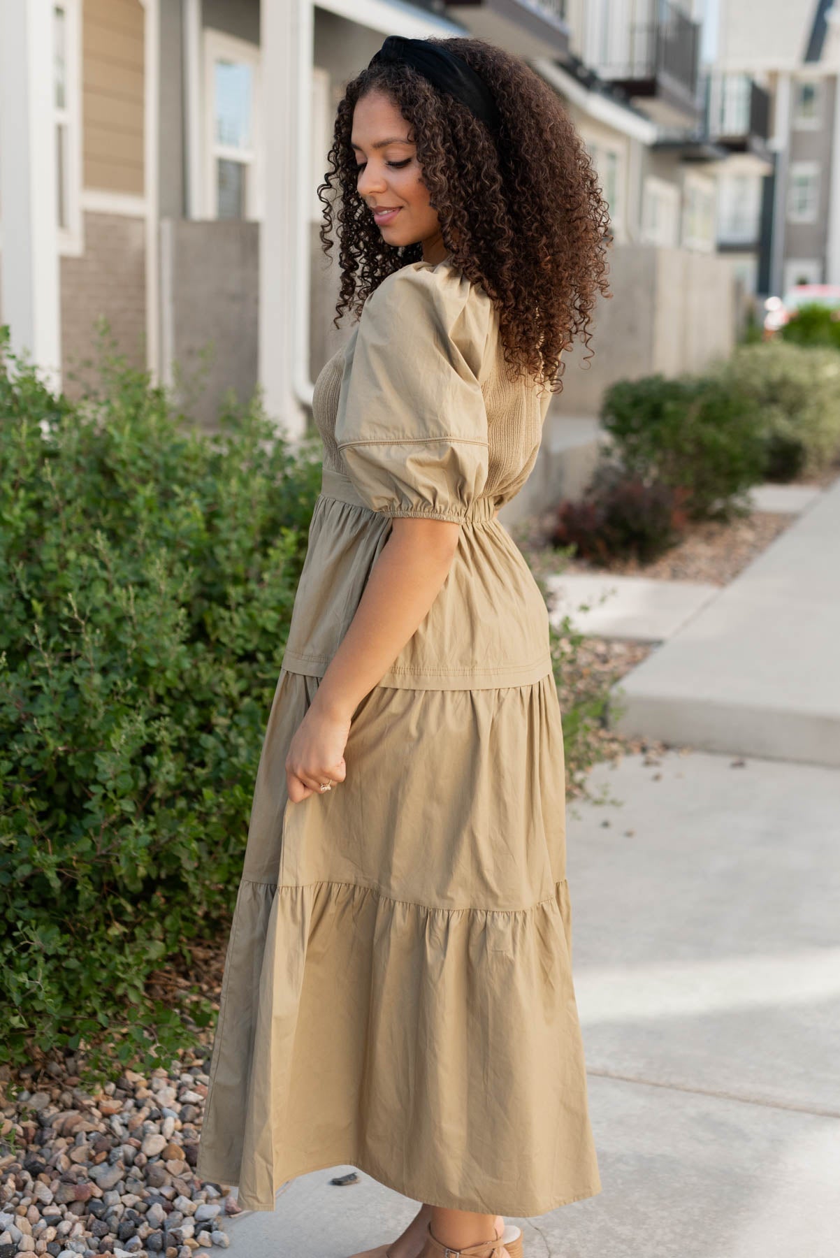 Kristine Light Olive Poplin Bodice Dress