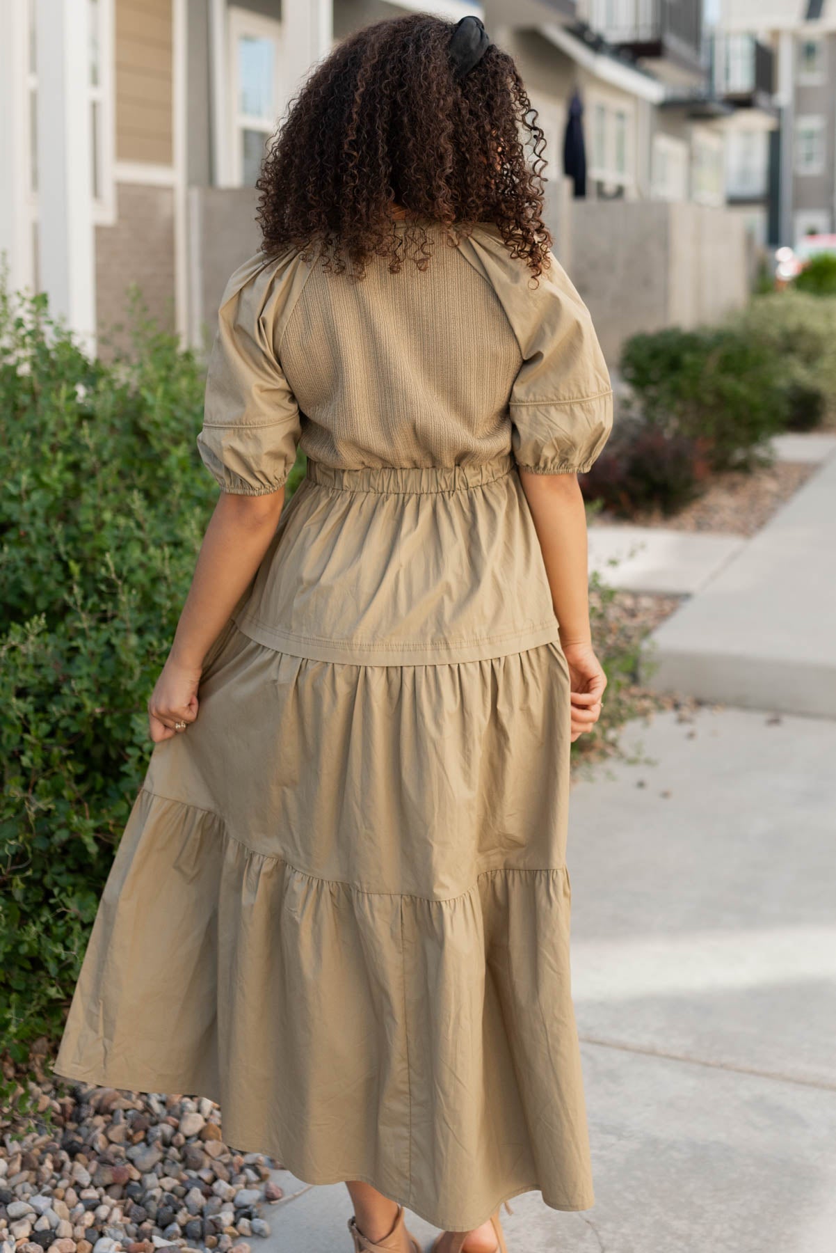 Kristine Light Olive Poplin Bodice Dress