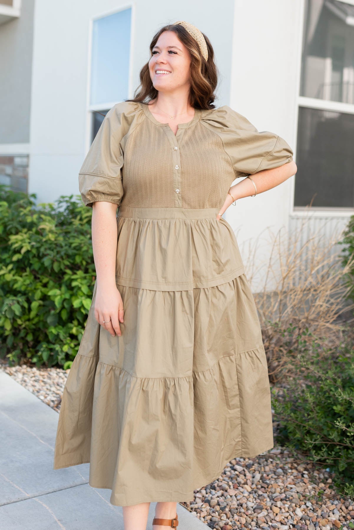 Kristine Light Olive Poplin Bodice Dress
