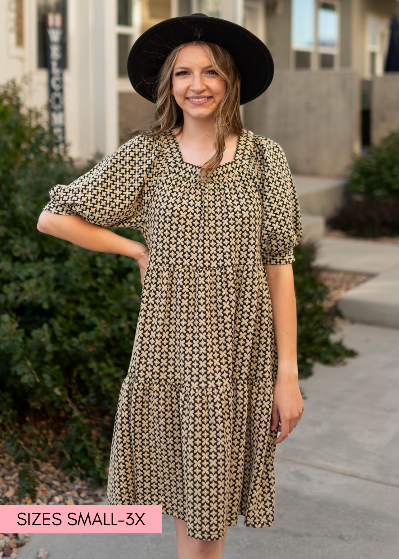 Kylie Black Pattern Tiered Dress