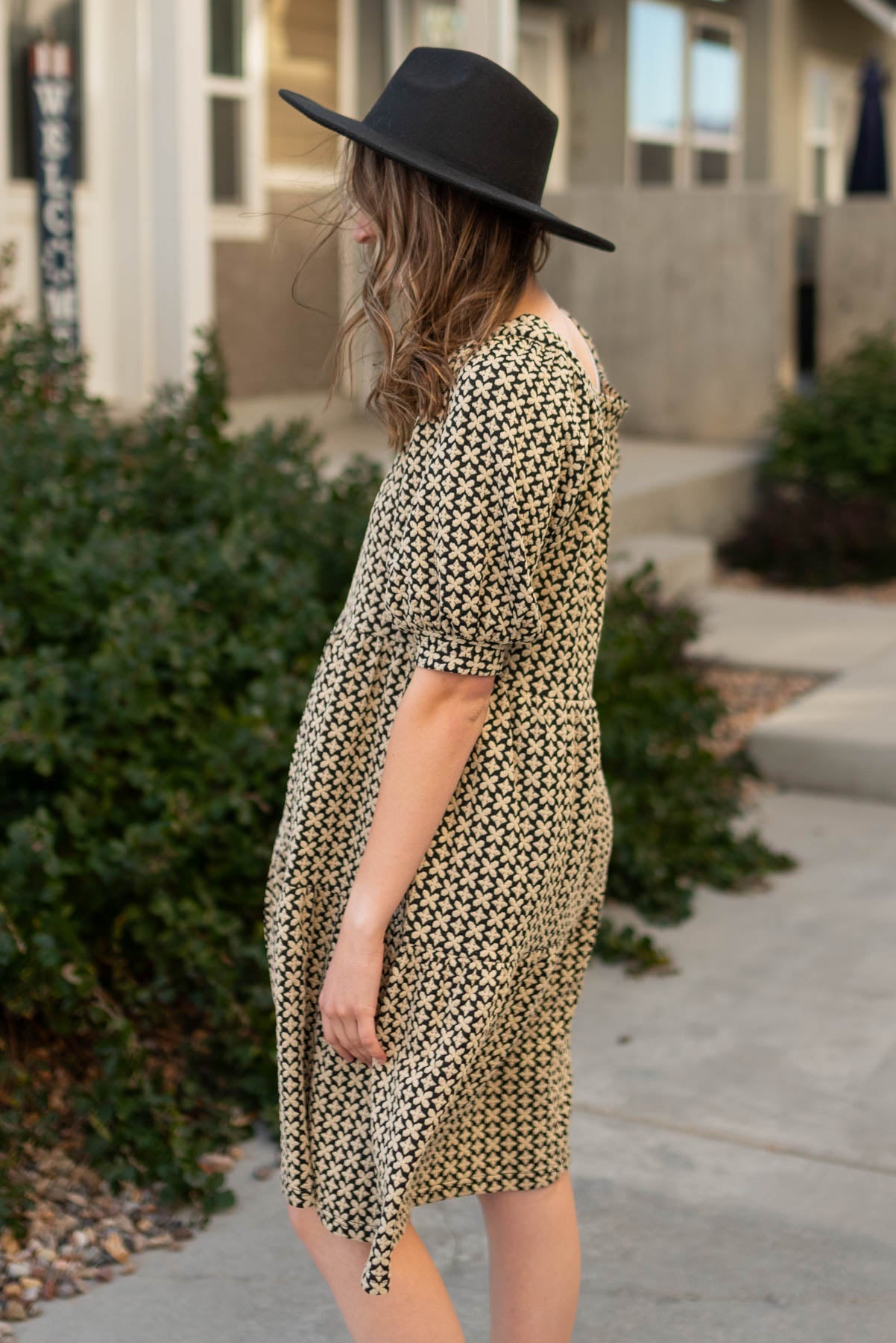 Kylie Black Pattern Tiered Dress